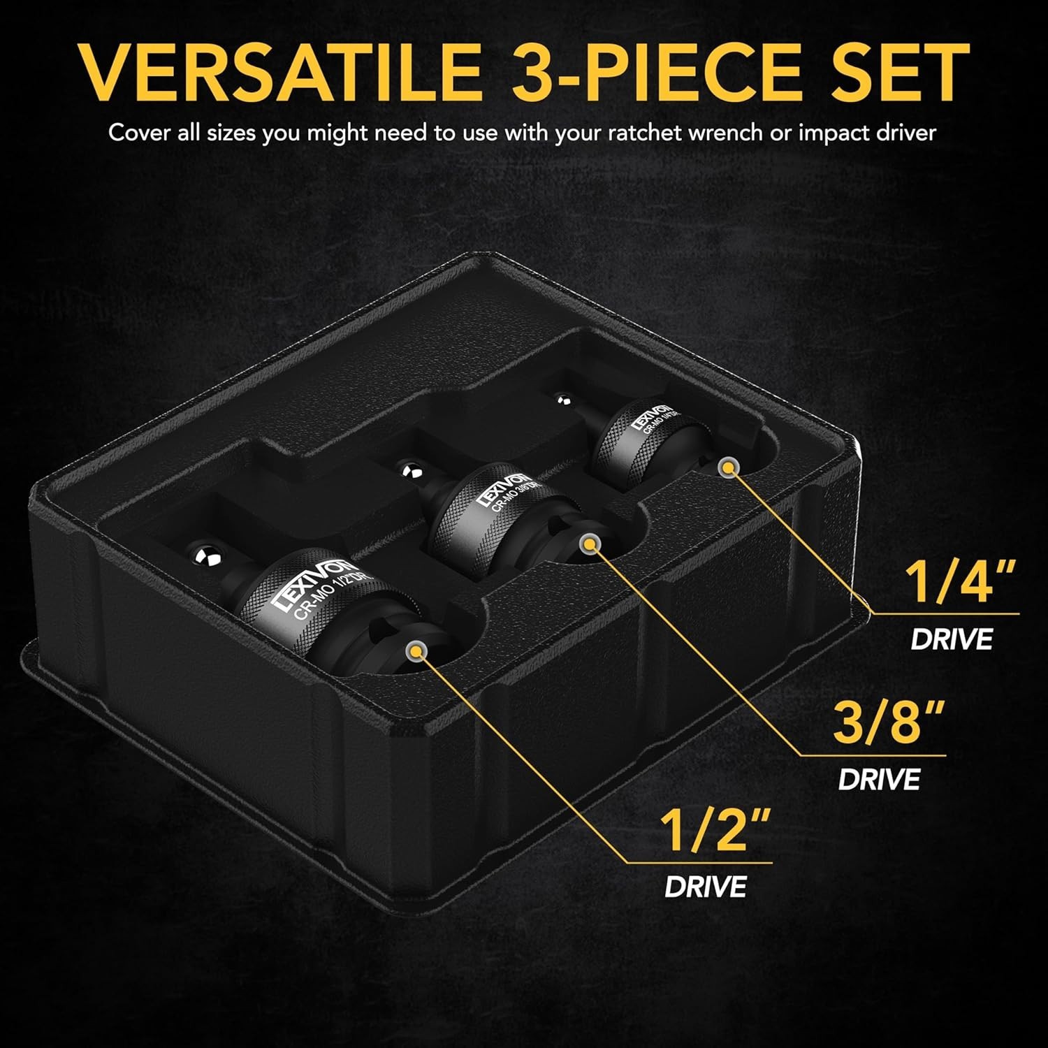 Versatile Heavy-Duty Joint Socket Swivel Set | Fits 1/2″, 3/8″, and 1/4″ Drives