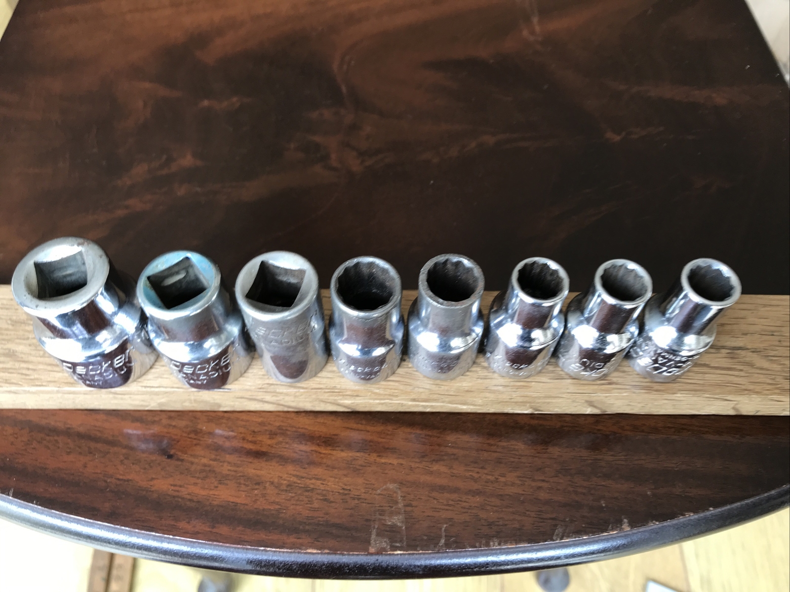 8 Vintage Black & Decker Sockets 15/16” To 7/16” AF & 11 mm With 1/2” Drive.