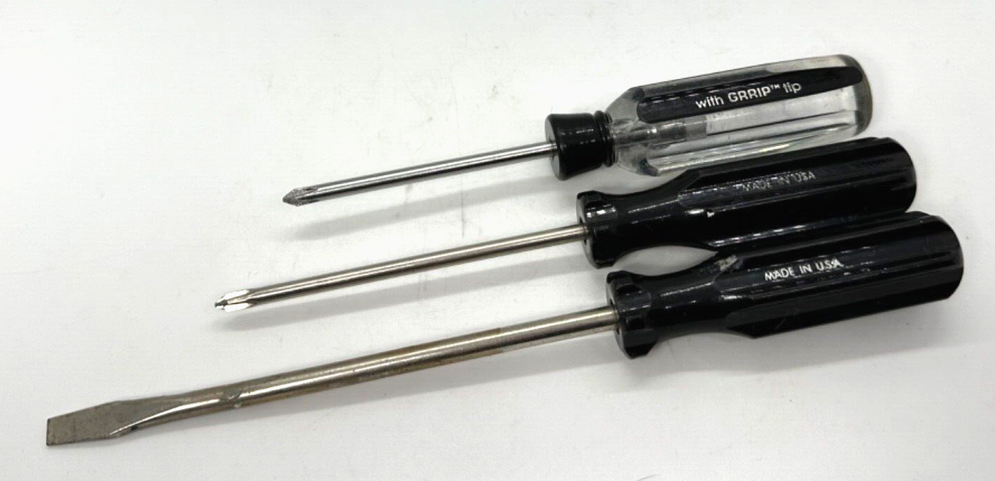 🇺🇸 RemGrit Tools Screwdriver Set Black Flat Blade Slotted Phillips Lot 3pc USA