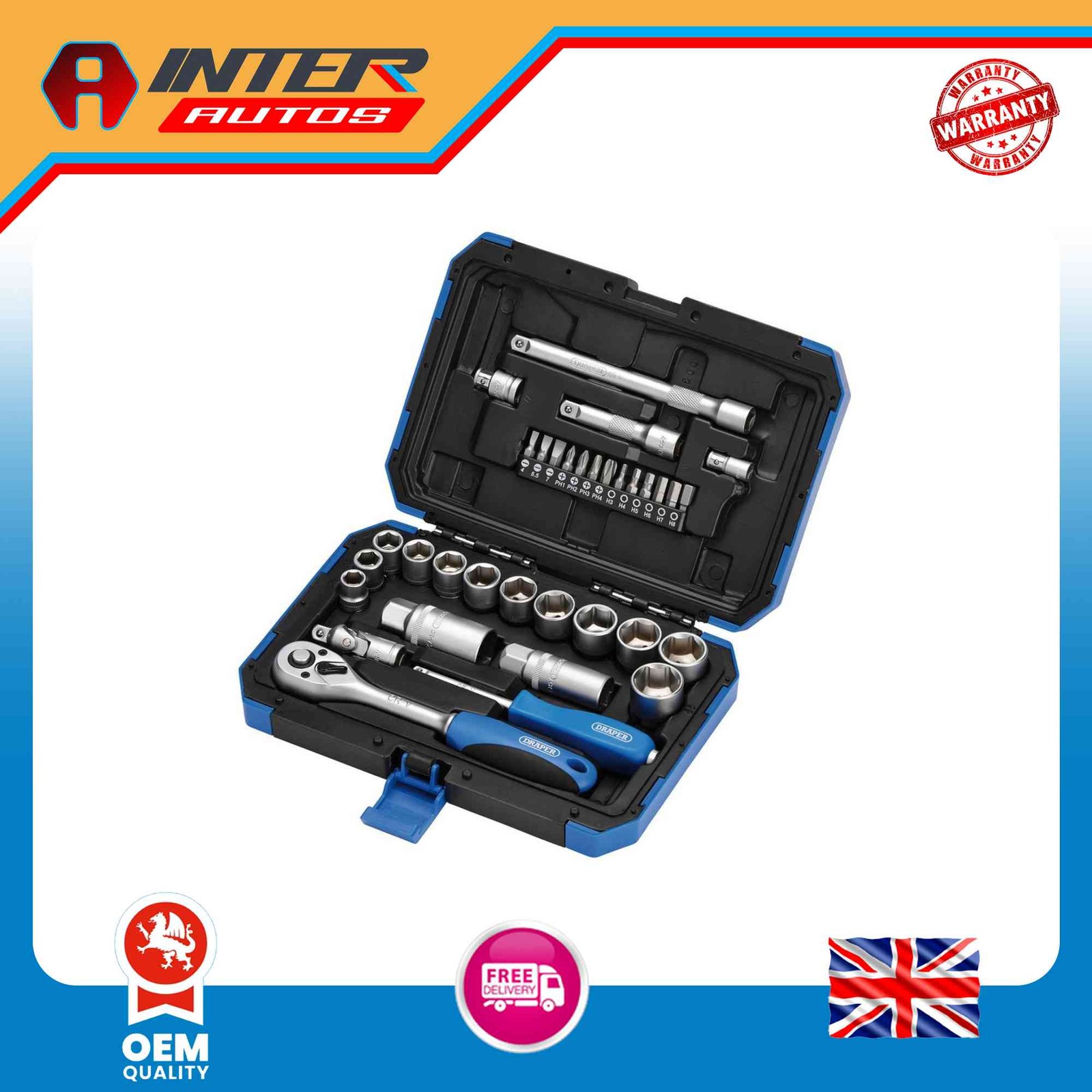 Draper Metric Socket Set, 3-8″ Sq. Dr. (34 Piece) 89558