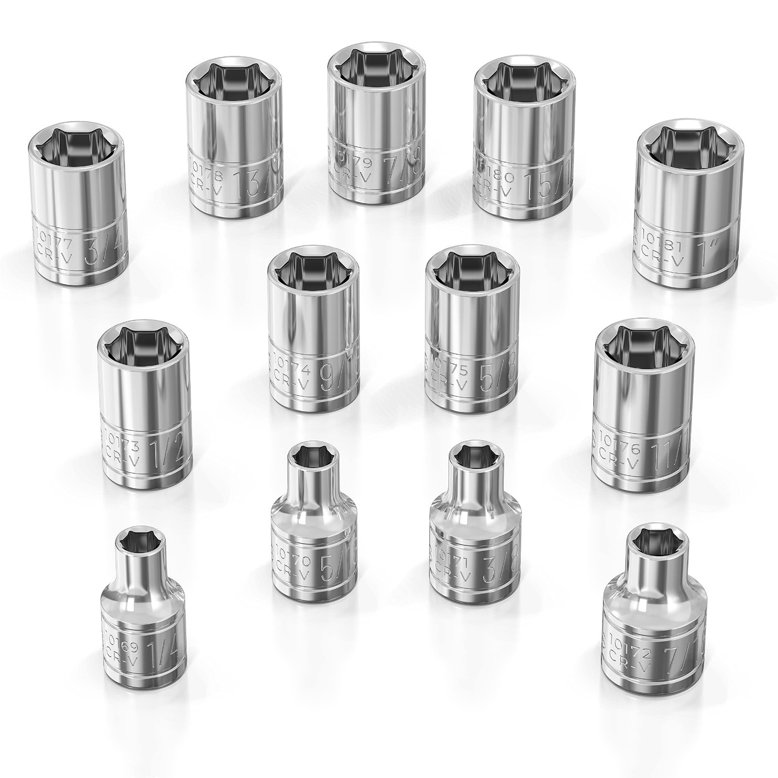 13pc SAE Shallow Socket Set – 3/8″ Drive, 6-Point Chrome Sockets, No Skipped Siz