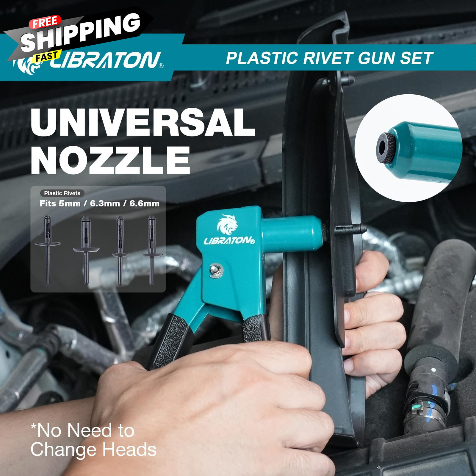 LIBRATON Plastic Rivet Gun Kit with Fastener Remover, 90 Degree Angle Hand…