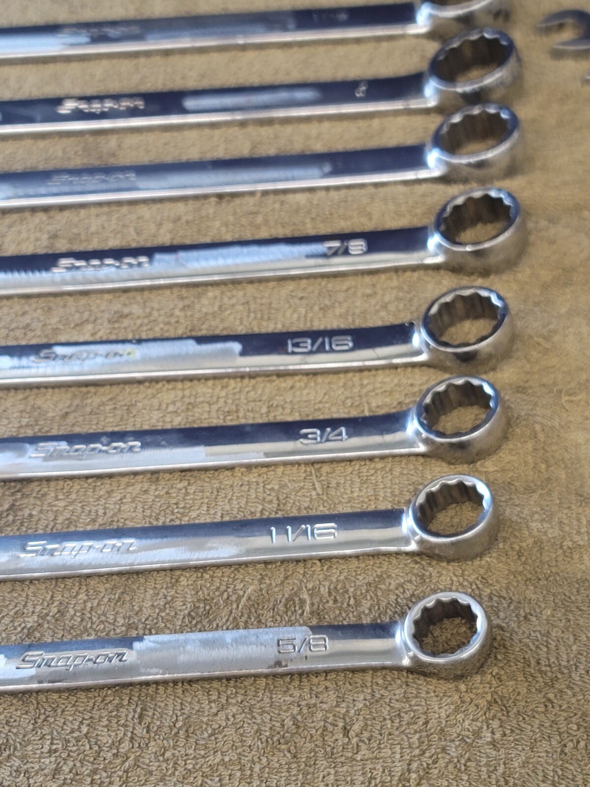 Snap on OEX Combination Wrench Set Sae 1-1/16 1 15/16 7/8 13/16 3/4 9/16 3/8 1/4