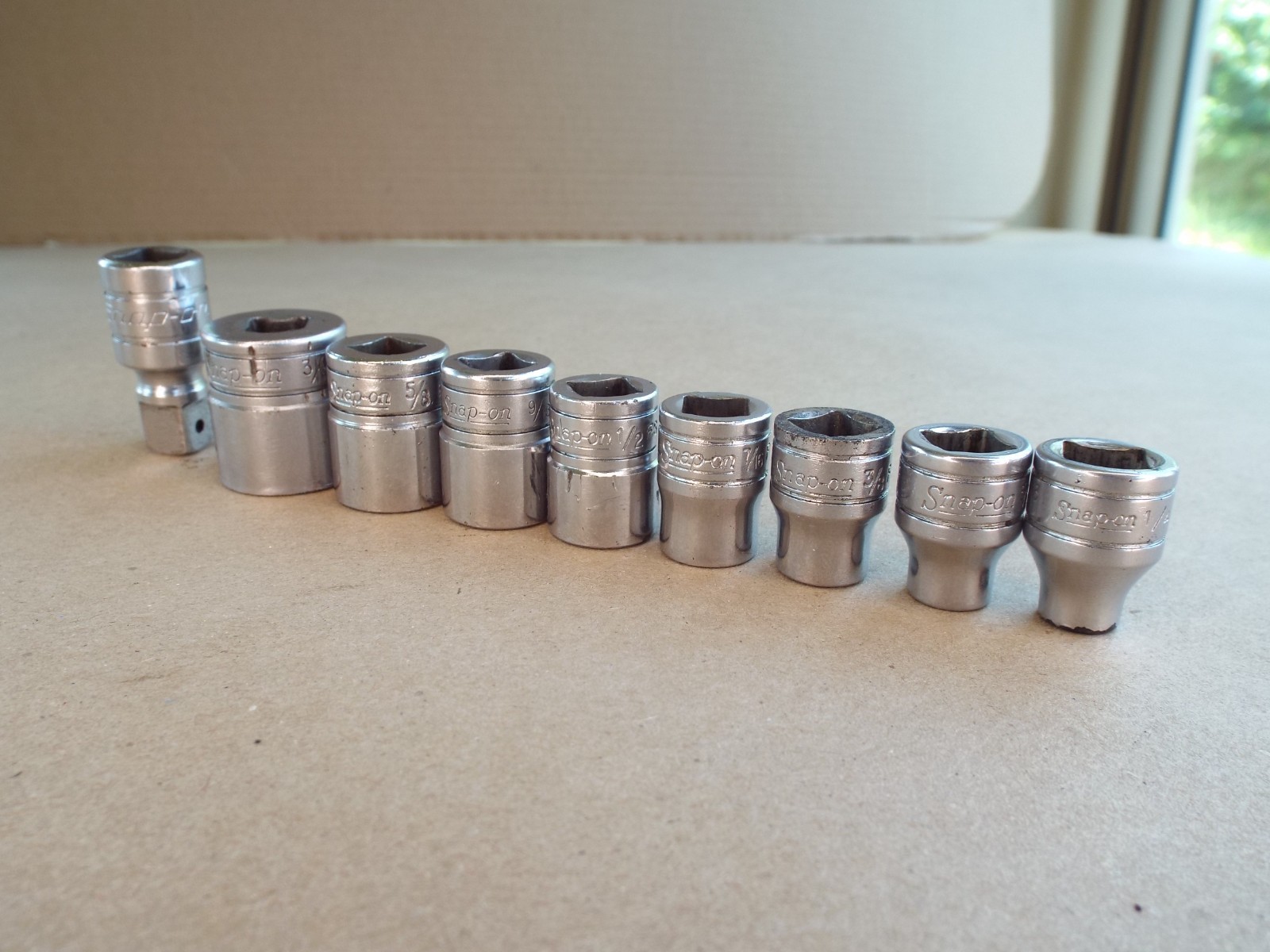VTG Snap-on 8 Pc Socket & 1 Ext Lot 3/8 Dr 6 Point USA Made (Please Read)