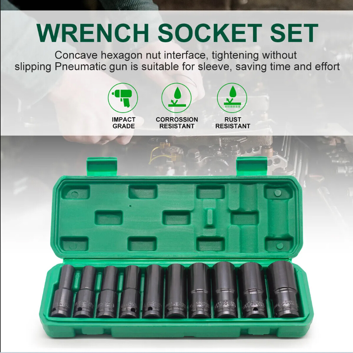 10PCS 1/2″ Deep Impact Socket Set Drive 6 Point Metric Garage Tool 10 – 24mm US