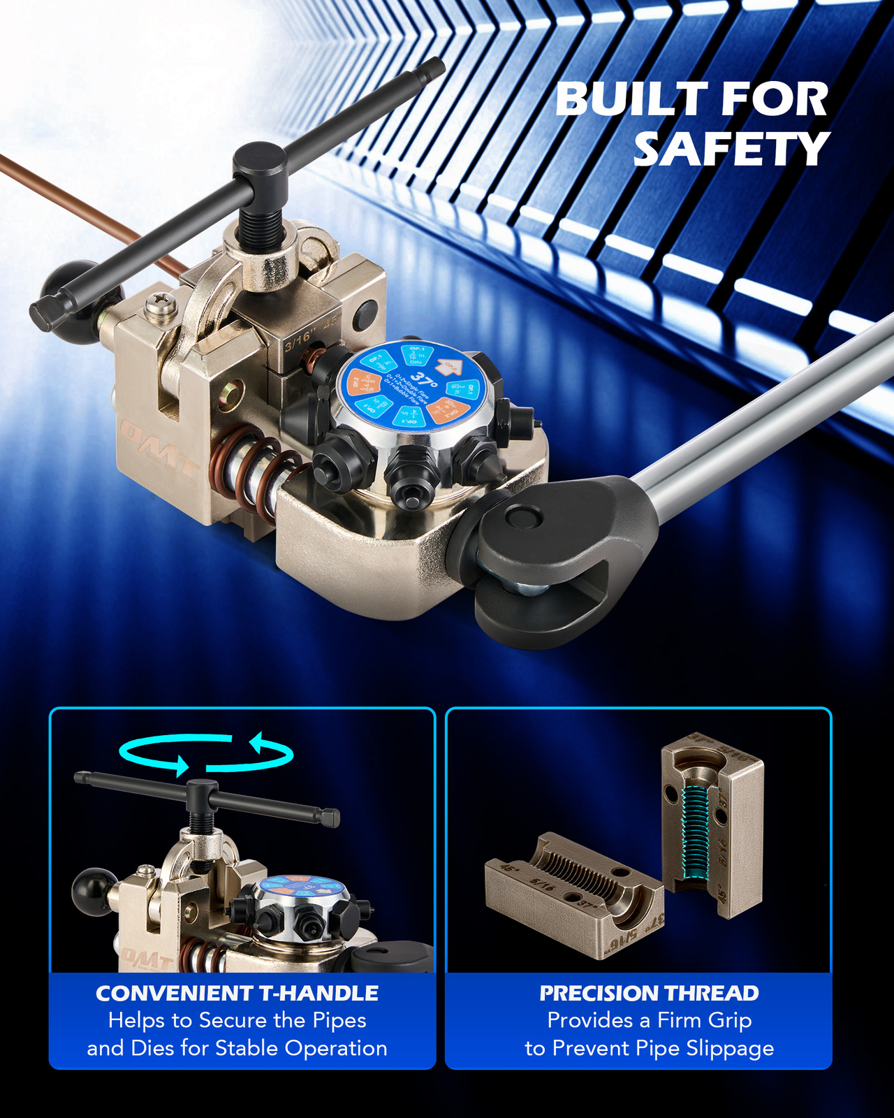 OMT Pro Brake Line Flaring Tool Kit Double Flaring 37° 45° f/ 3/16″ to 3/8″ Tube