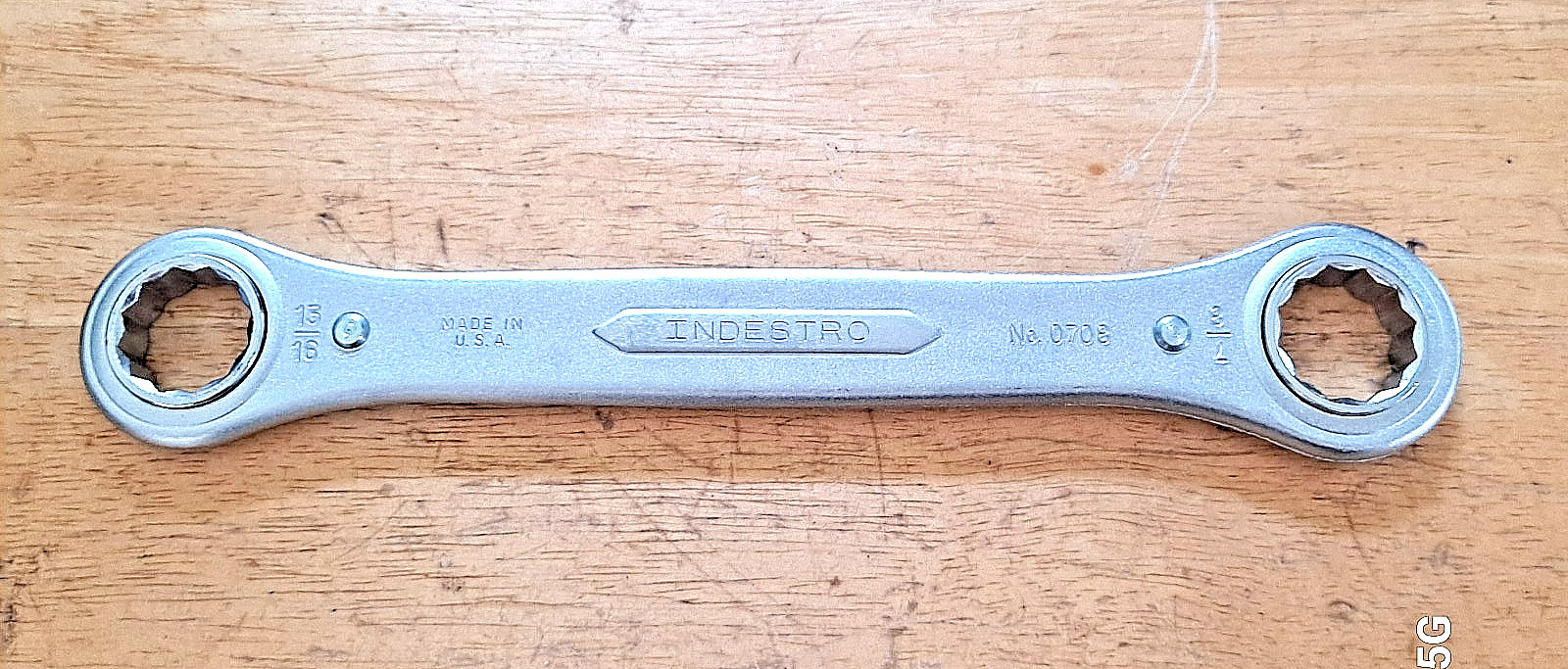 Vintage Indestro Double Box End Ratcheting Wrench 13/16 & 7/8″ USA Made No. 0708