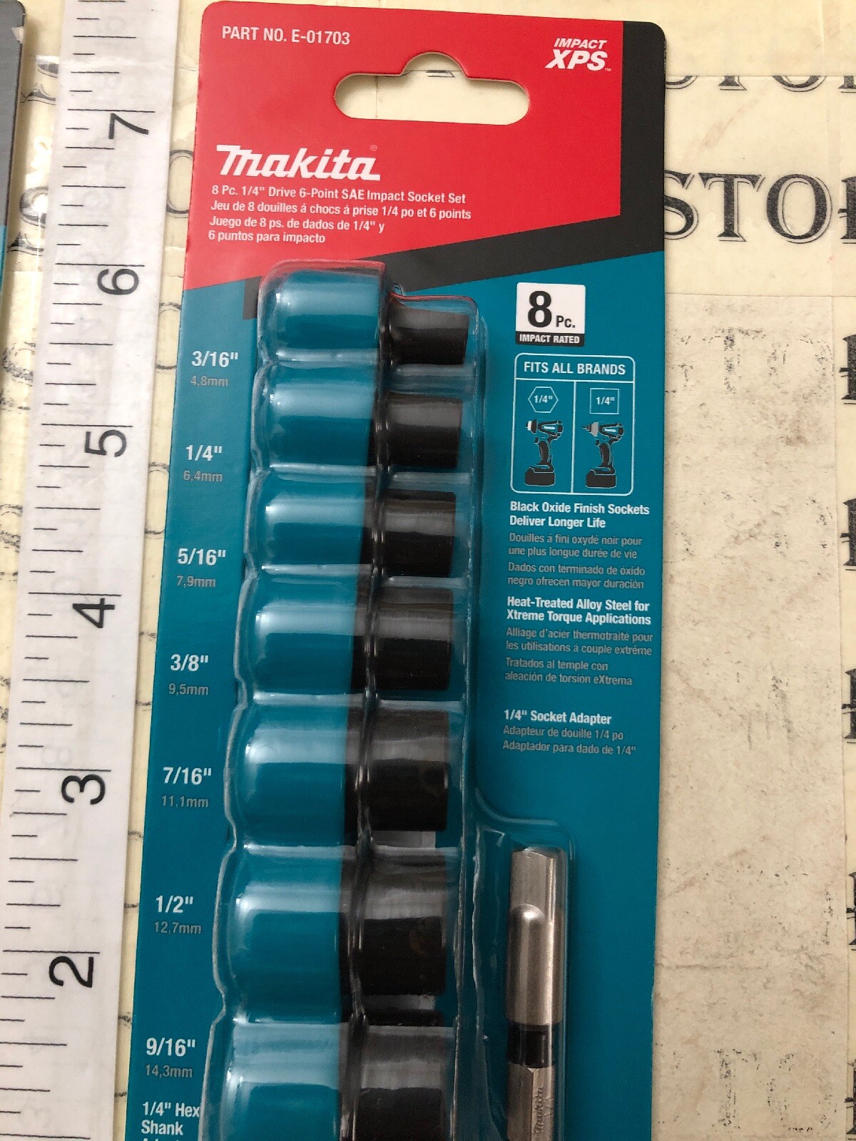 new Makita Impact Xps 1/4” Socket Set SAE 6 Point Drive Total 8 Pc.