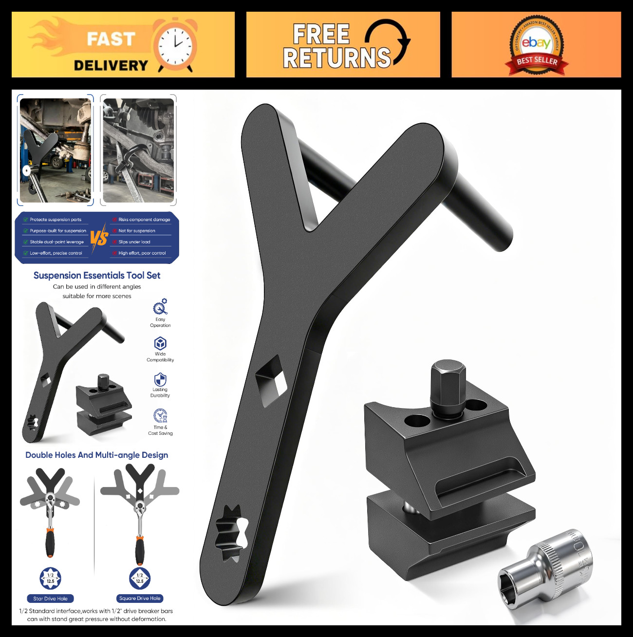 Heavy Duty Suspension Tool Set – Strut Spreader & Control Arm Prying Tools, Ball