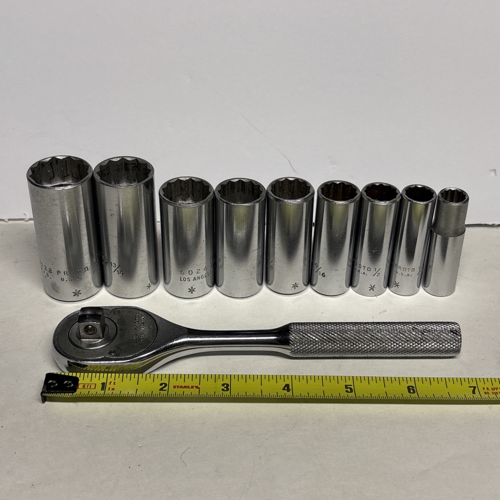 PROTO 3/8” Ratchet No. 5249 & PROTO 9 Piece 3/8” Drive Deep 12pt. Sockets U.S.A.