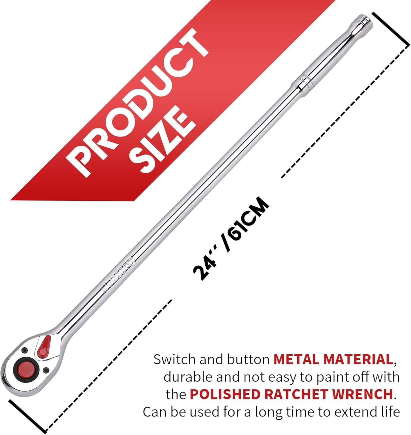 24» Long Chrome Steel 1/2-Inch Ratchet Wrench – Quick-Release, Non-Slip Handle