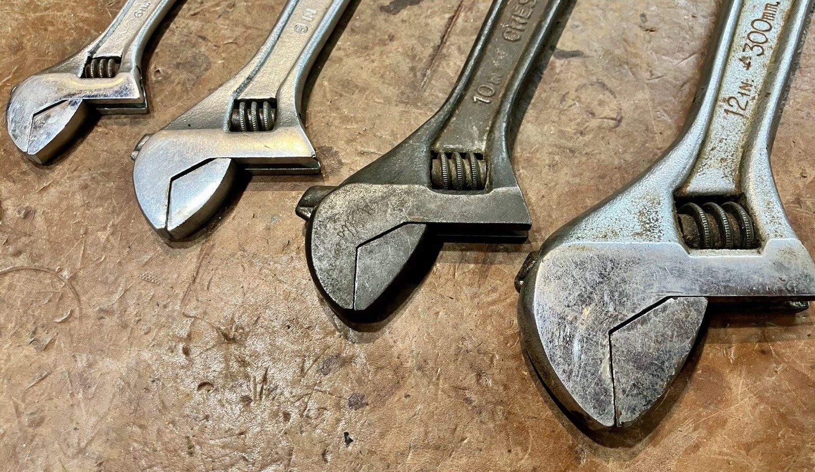 Vintage Crescent Tool • 4 Piece Adjustable Wrench Set • 6″, 8”, 10”, 12” • USA