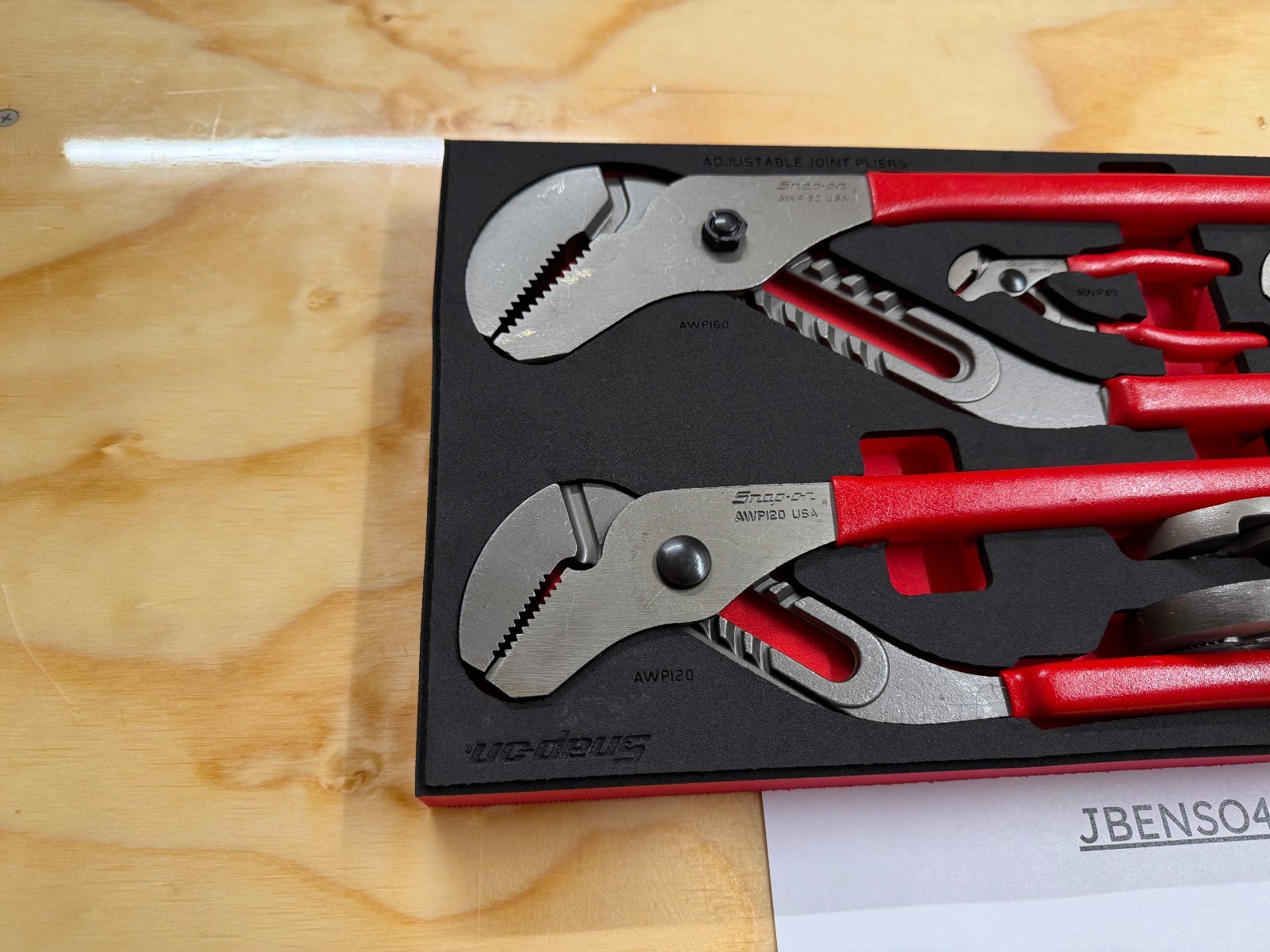 Snap-on Tools USA NEW RED 6pc Adjustable Joint Pliers Foam Set PLAJ600FR