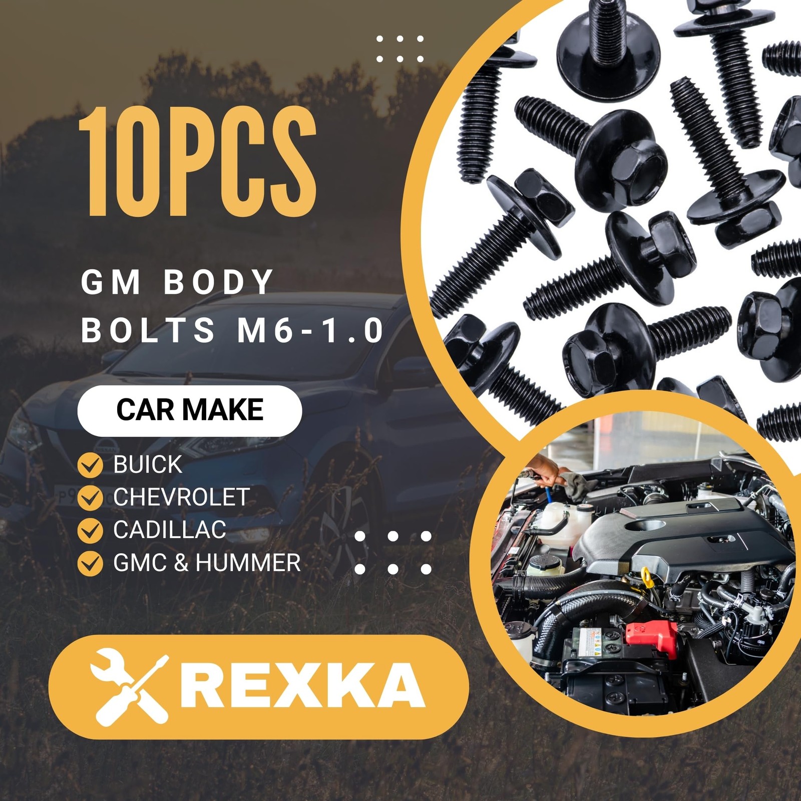 Rexka 10pcs M6 1.0 X 25mm Metric Hex Head Sems Bolts Body One Size,
