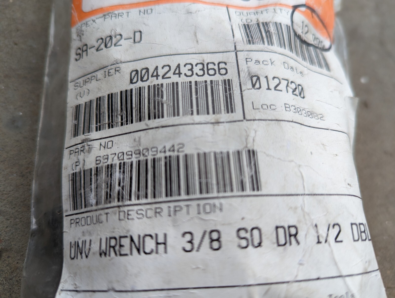 APEX SA-202-D 3/8» drive 1/2″ Hex 12pt Swivel Socket, SAE