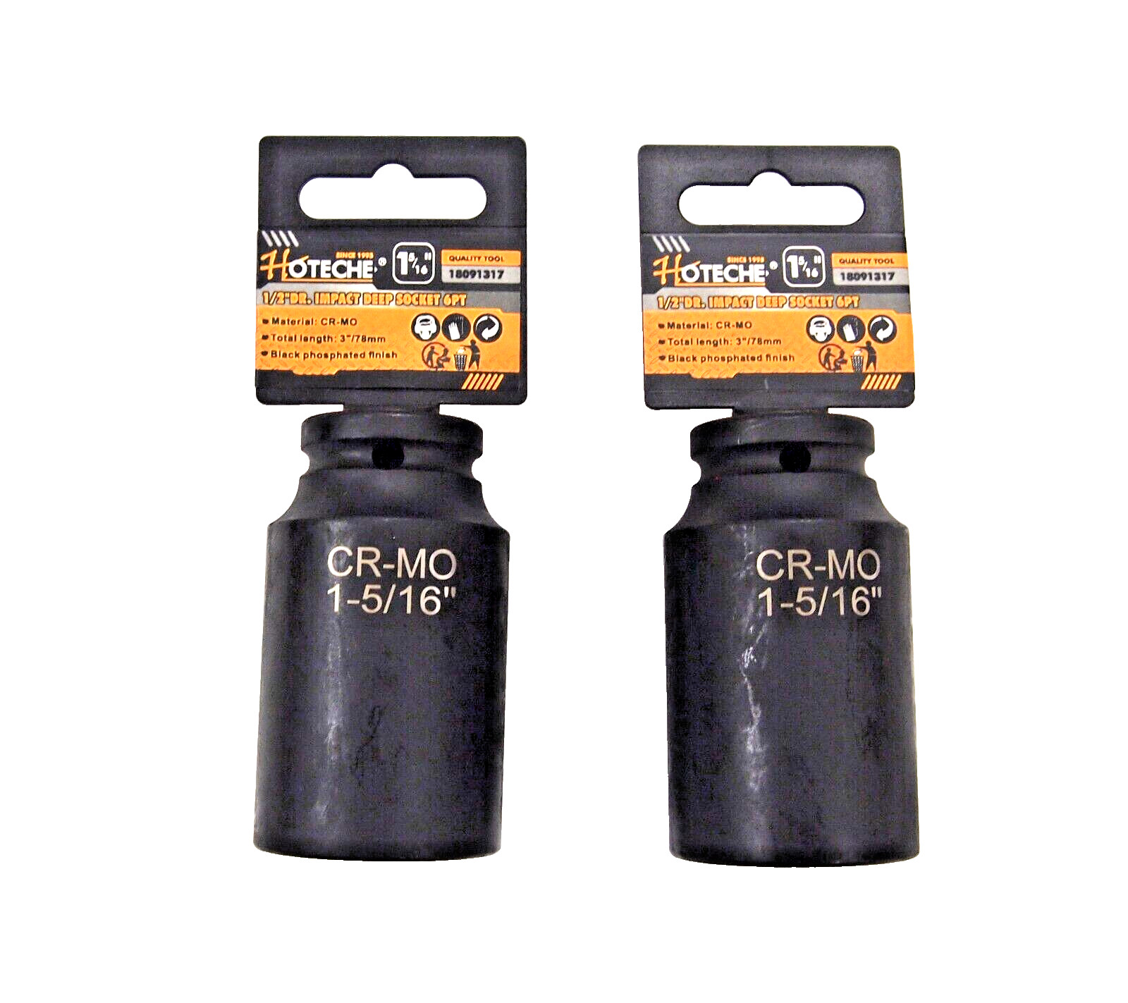 2 Pcs 1/2″ Dr. Air Impact Socket Deep 6 Points CR-MO SAE 1-5/16″ 18091317
