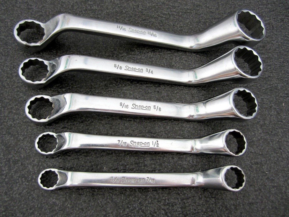 Vintage Snap-on 5pc SAE Short Deep Offset Box End Wrench Set Underline XSO USA