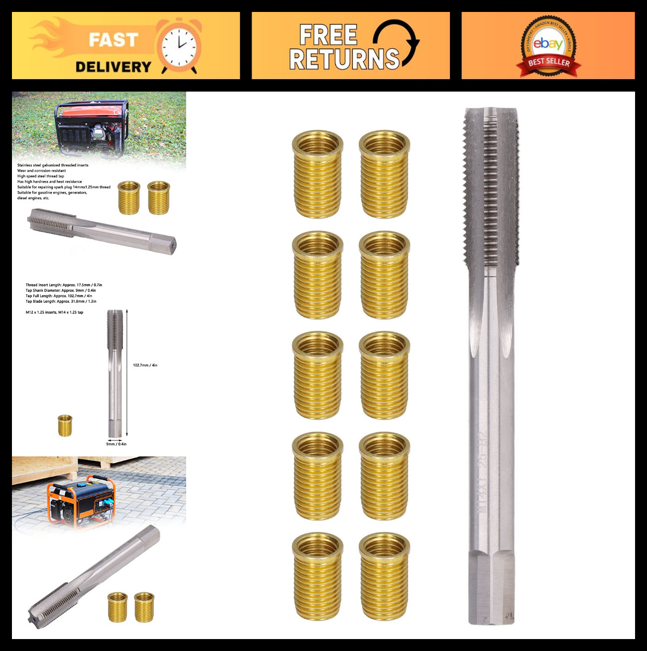 Spark Plug Thread Repair Kit – M12x1.25 & M14x1.25 Inserts, High-Speed Steel Too