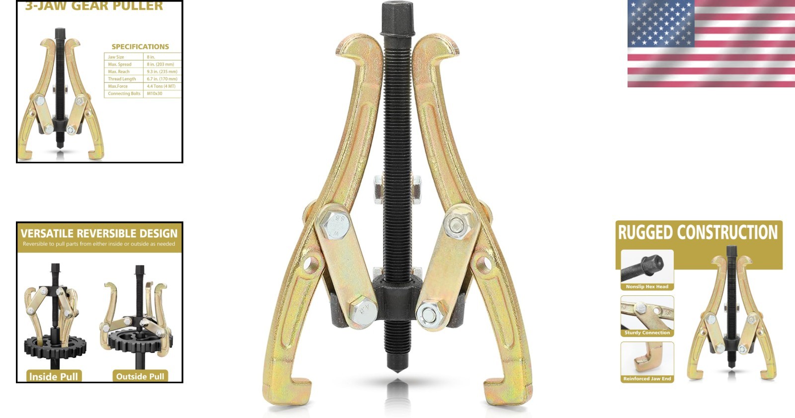 Professional Grade 8″ 3-Jaw Gear Puller – Built to Last with Precision Design