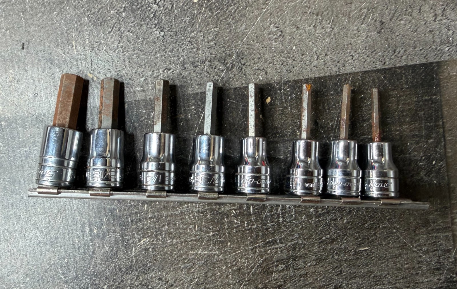 Snap-on 208EFAY 8pc 3/8 Drive SAE Hex Allen Bit Socket Set 1/8-3/8 USA