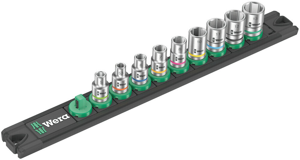 Wera 005400, Magnetic Socket Rail A 4 Zyklop Socket Set, 1/4″ Drive, 9 Pieces