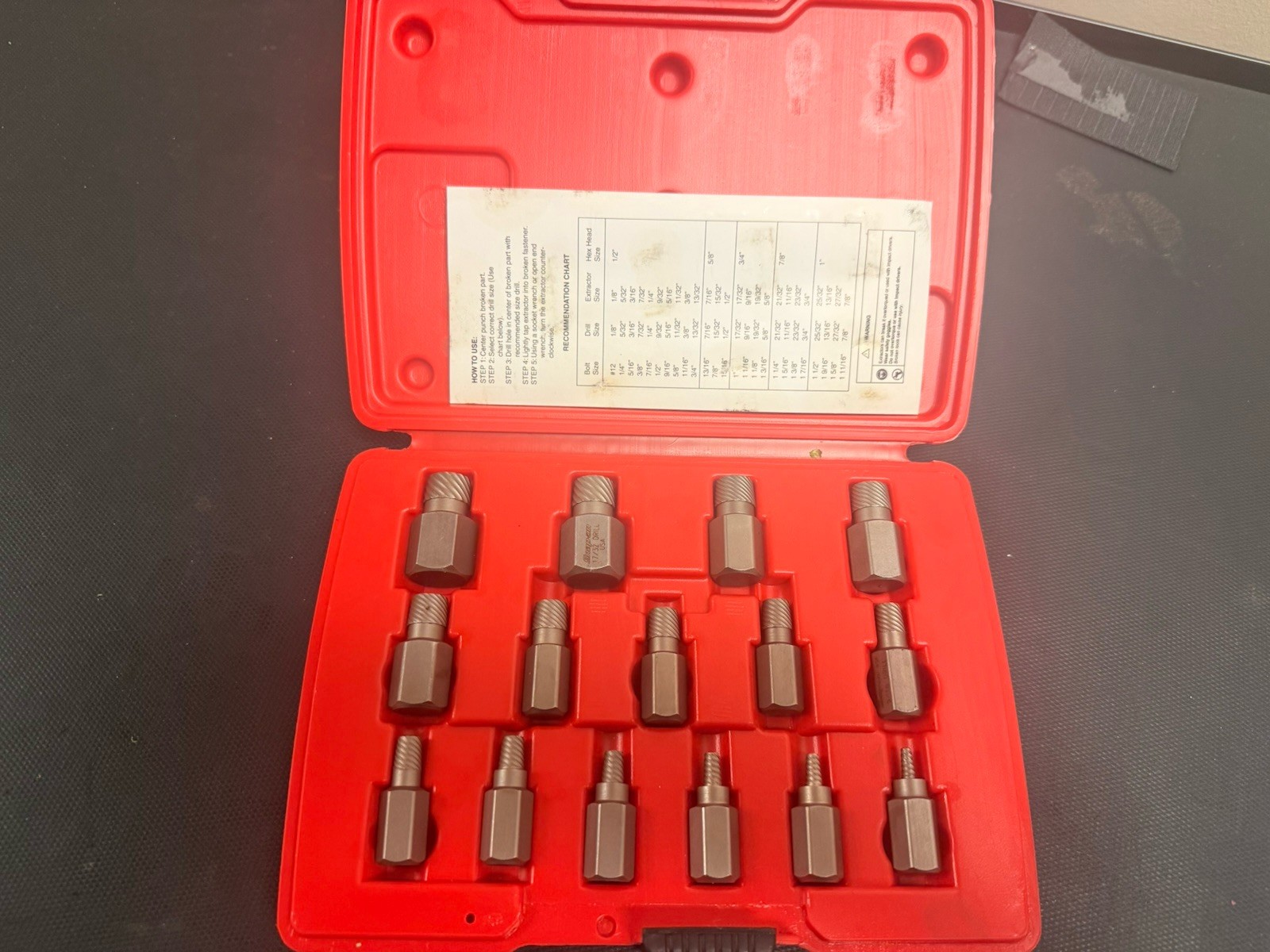 Snap-on REX15B 15 Piece Multi Spline Screw Extractor Set 1/8” Thru 9/16”