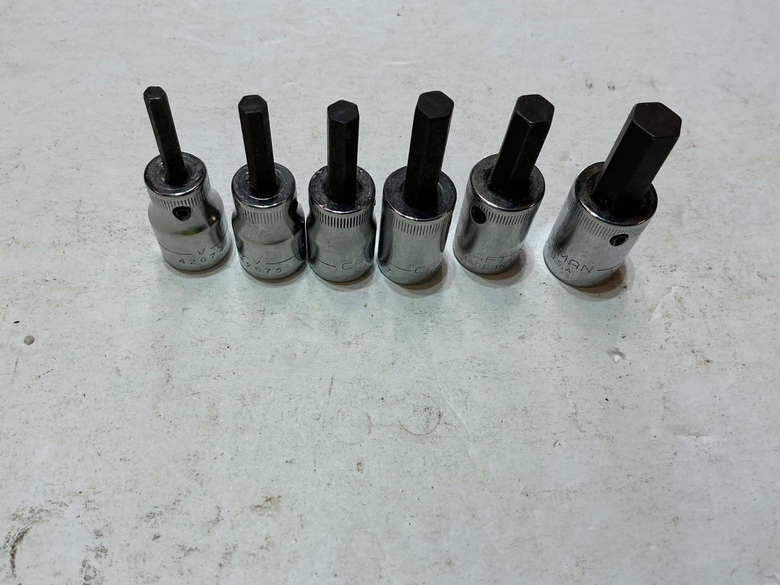 Vtg Craftsman 6pc Metric Hex Bit Socket Set 34322 Made in USA 4-8mm, 10mm -V-
