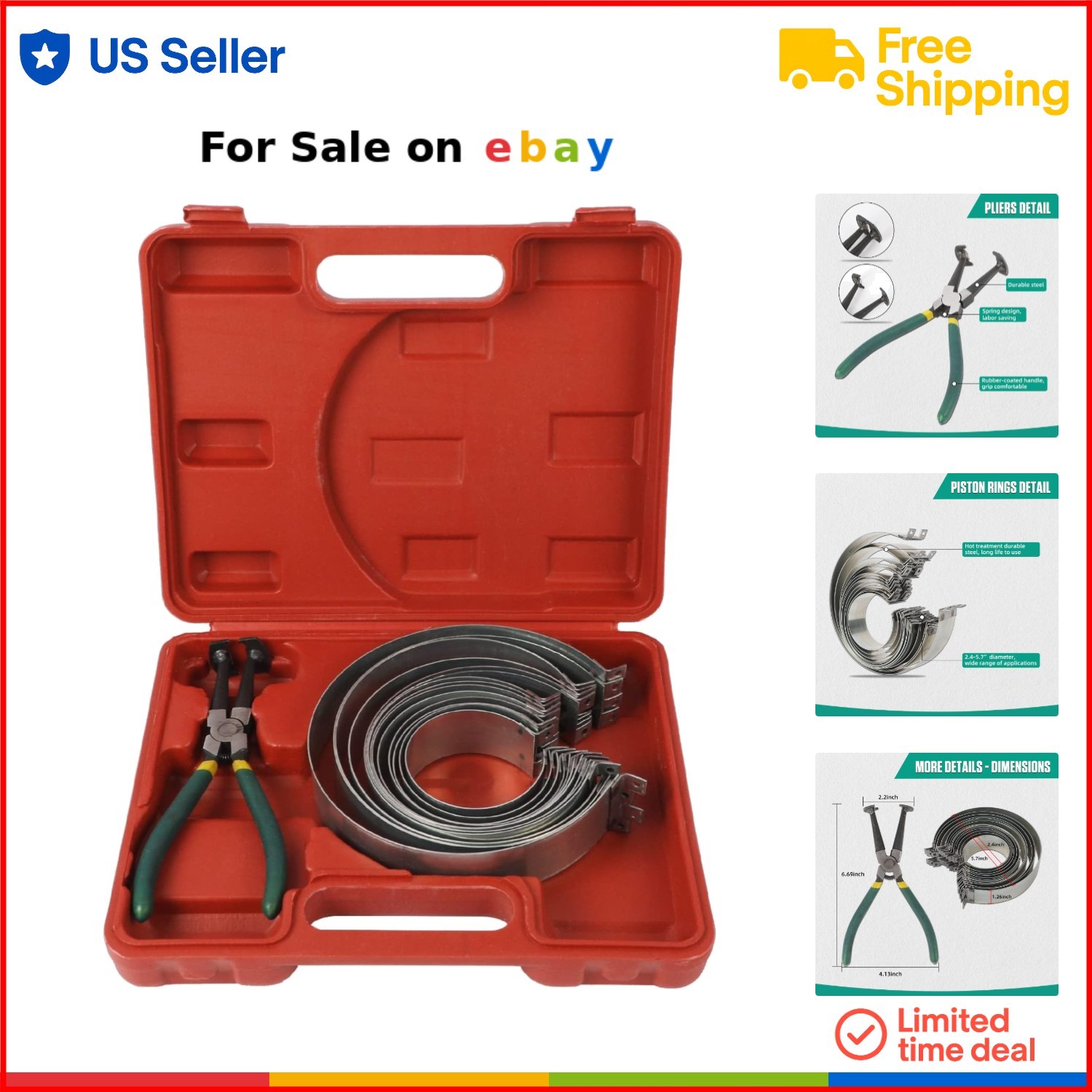 Automotive Piston Ring Compressor Set Manganese Steel Pliers Car Engine Repair