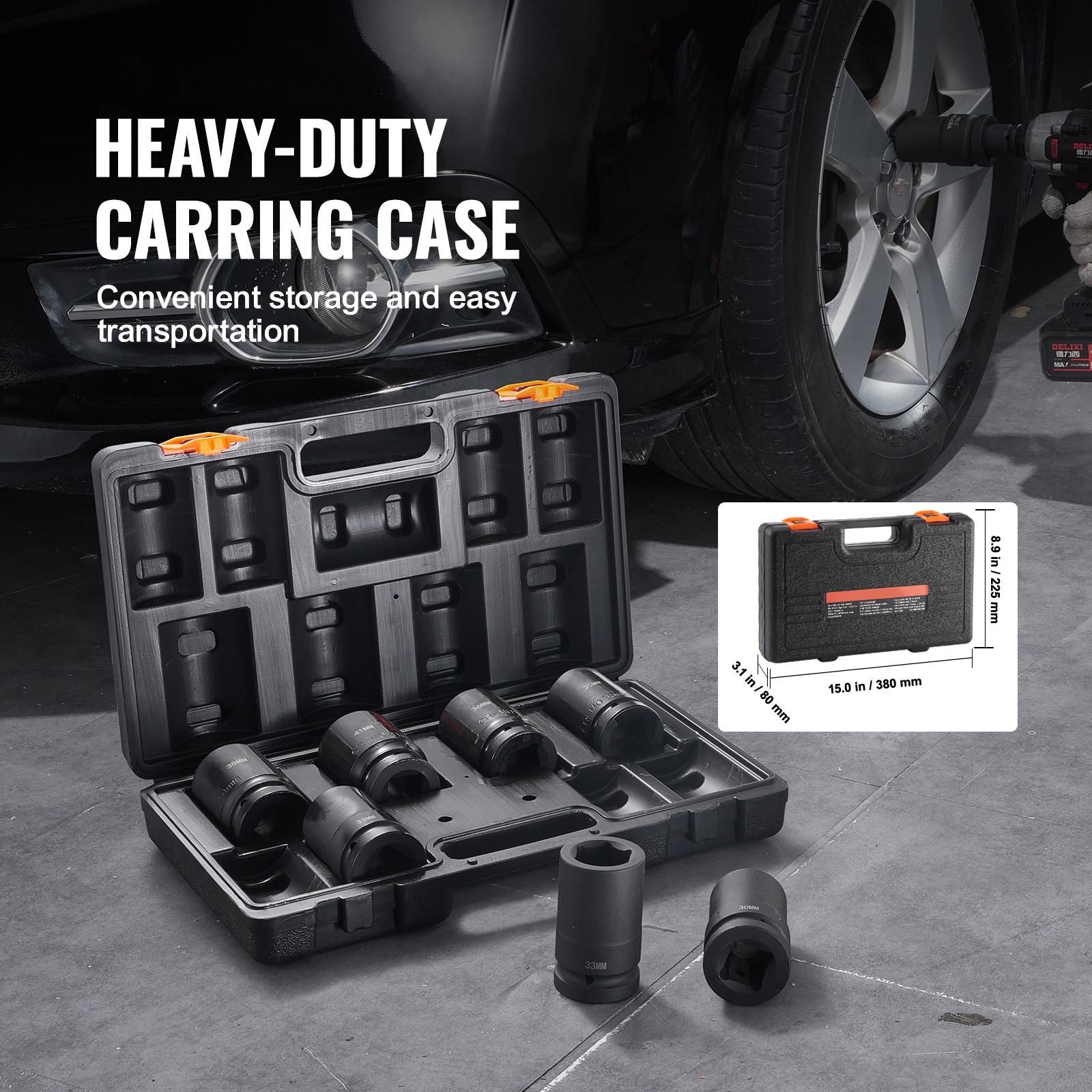 Uimoso Impact Sockets Set 8pcs 6-Point 1″ Drive Bit Ratchet Tool Kit Case