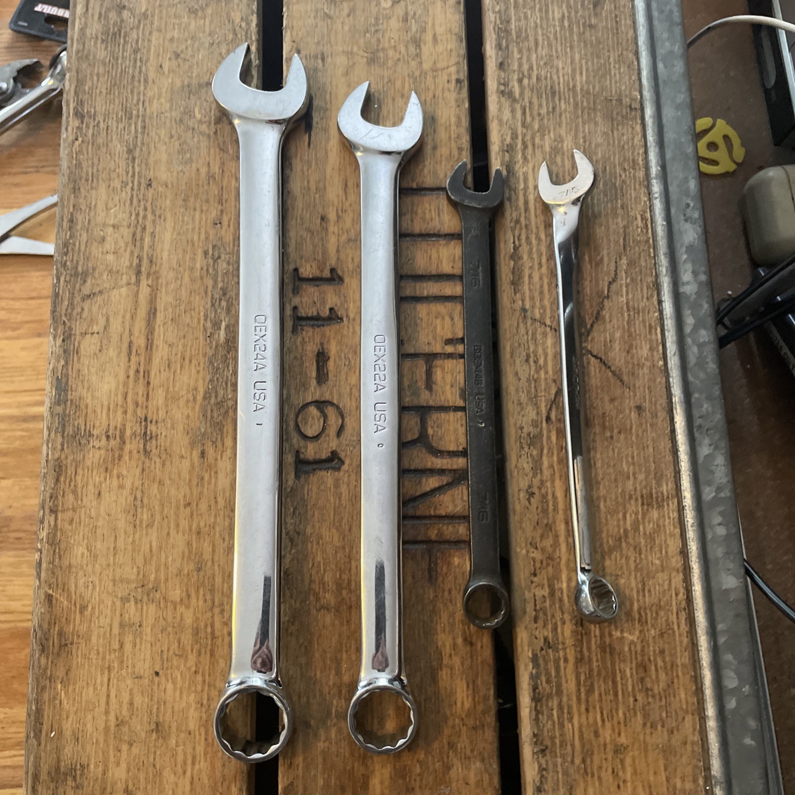 Snap-On Wrench Lot X 4 Chrome/ Industrial Finish 3/4 – 11/16 – 7/16 X 2 GOEX OEX