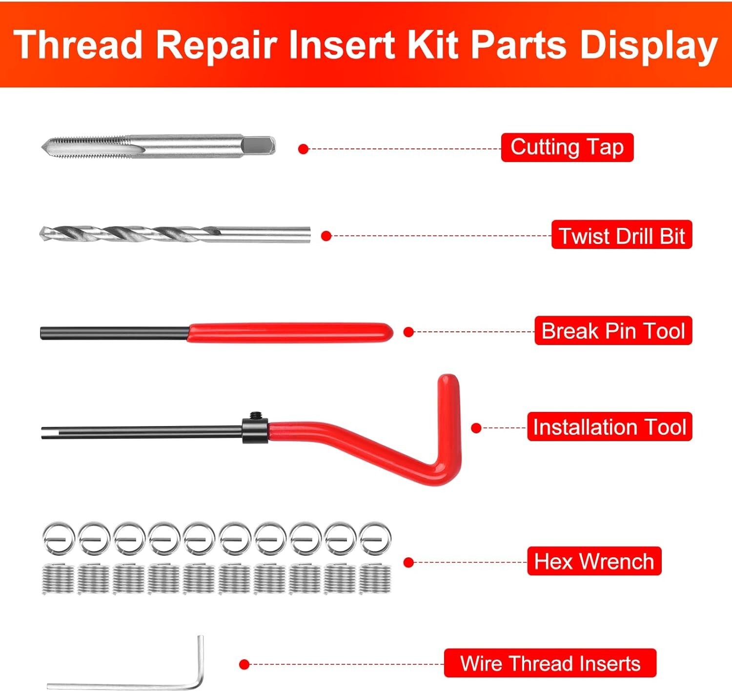 Thread Repair Tool Helicoil Inserts Kit Metric M5/M6/M8/25pc M10/M12/M14/10pc