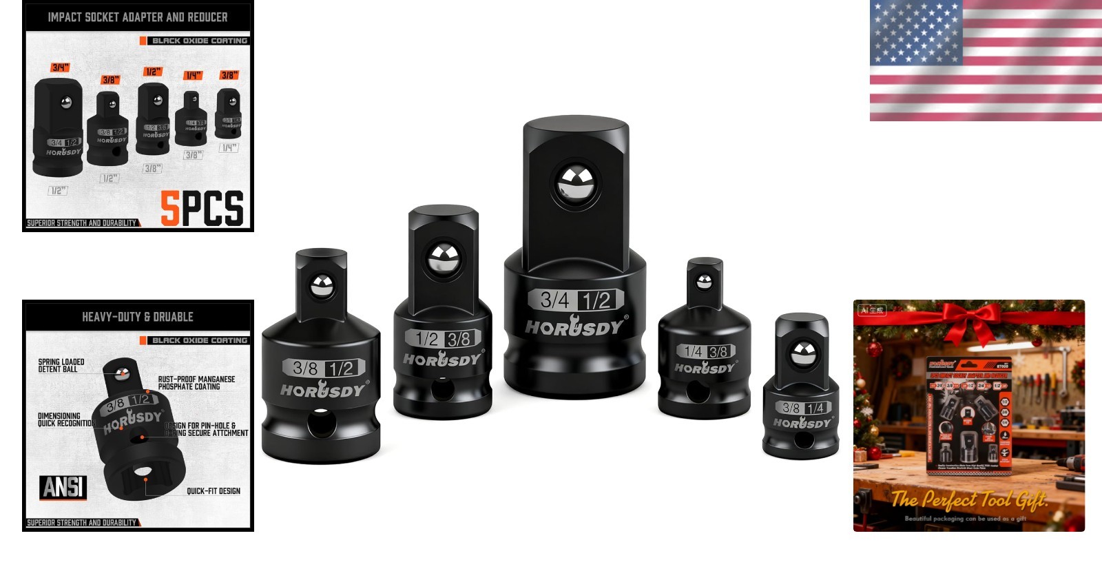 Durable 5-Piece Socket Adapter Set – Chrome Vanadium Steel, Black Oxide Finish
