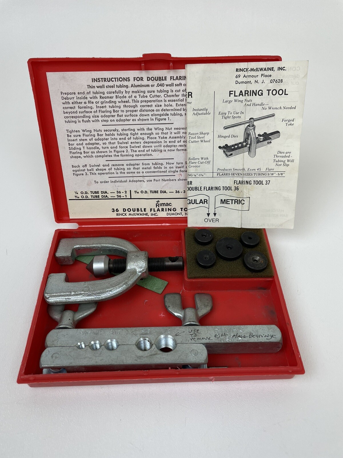 RIMAC TOOLS #36 Tubing Kit: 3/16″ to 1/2″ Range Double Flaring Tool w/ Yoke