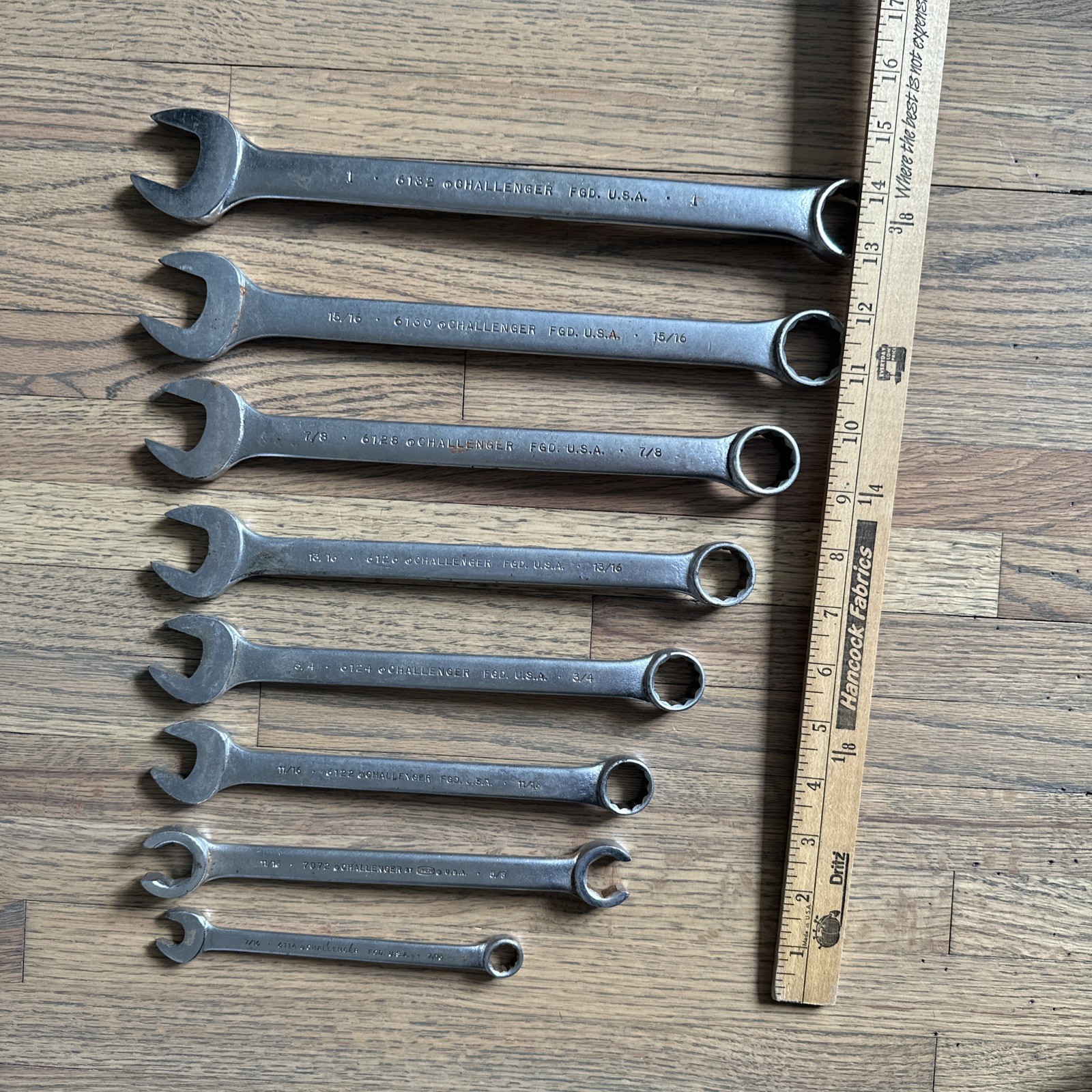 Challenger Proto SAE 8pc Combination End Wrench Set USA 1 15/16 7/8 13/16 3/4 +