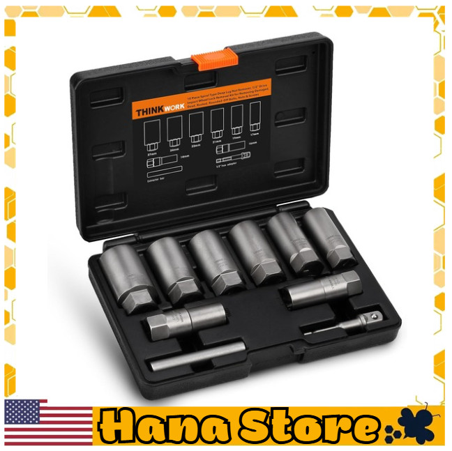 THINKWORK 1/2 Inch Drive Lug Nut Extractor Set, Large Sizes, 10pcs Wheel…