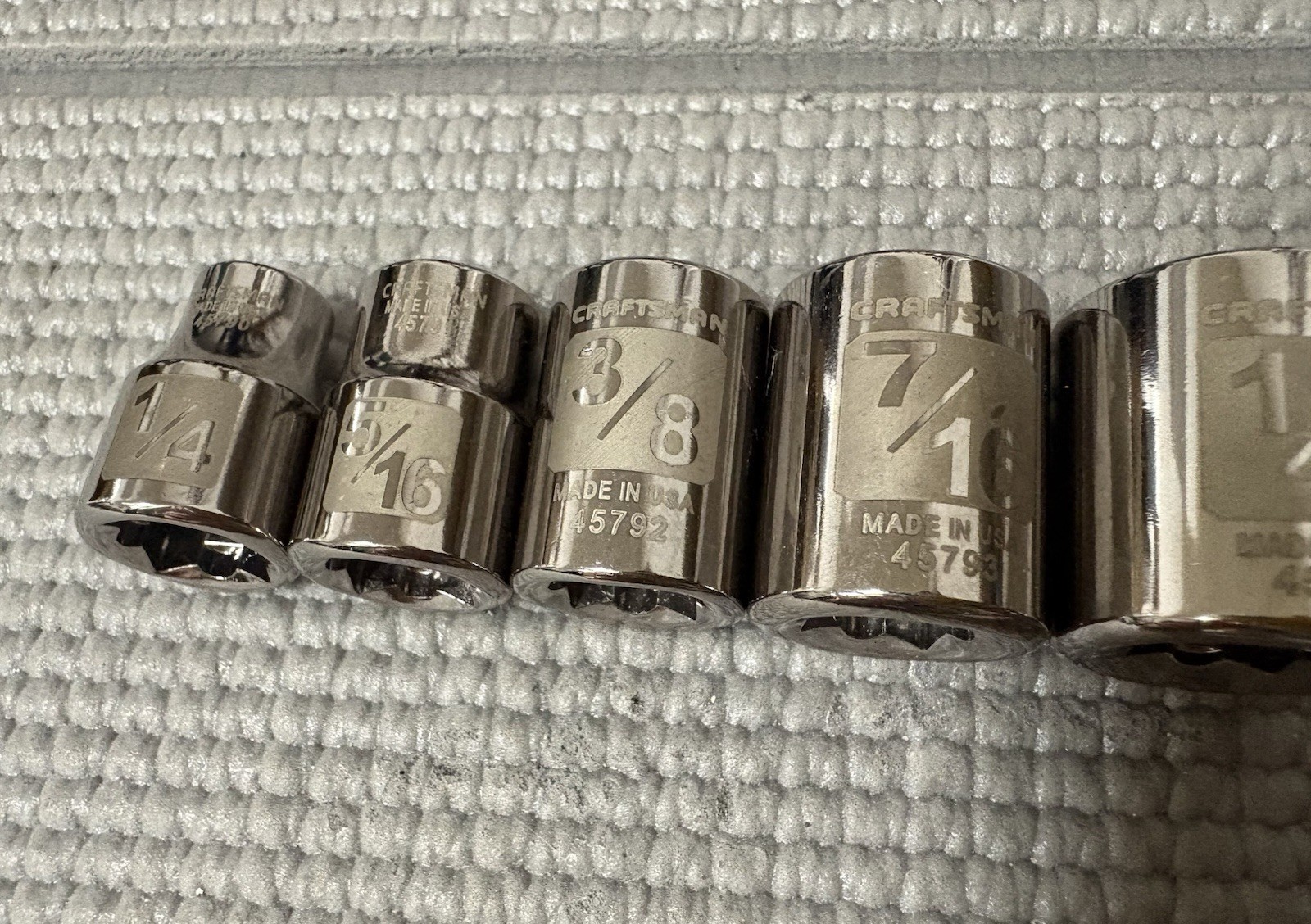 NOS Sears Craftsman USA 5pc 3/8″ DRIVE 8 Point Easy Read Socket Set 1/4″-1/2″