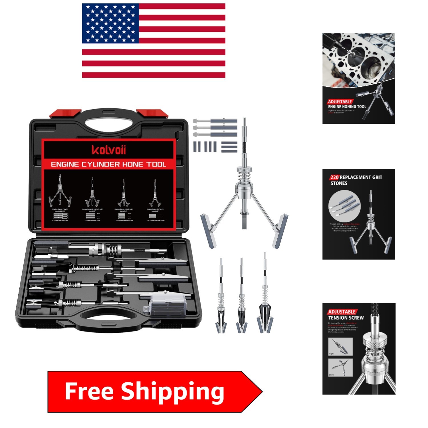 Professional Cylinder Hone Tool Set for Engines 3/4″ – 7″ with Extra 11 Stones