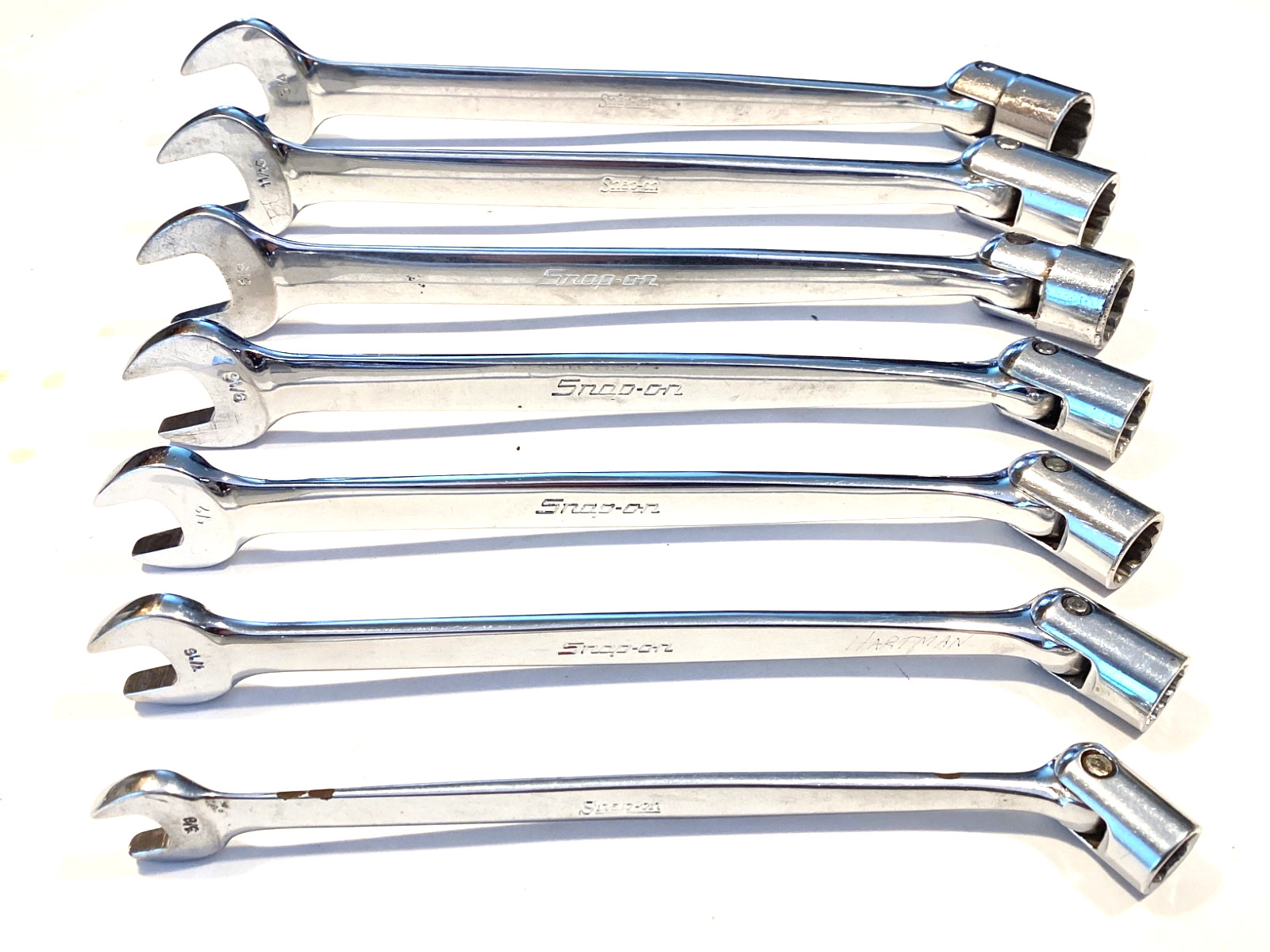 Snap On USA 7 Piece SAE Socket Flex Head Open End Combination Wrench Set FHO607