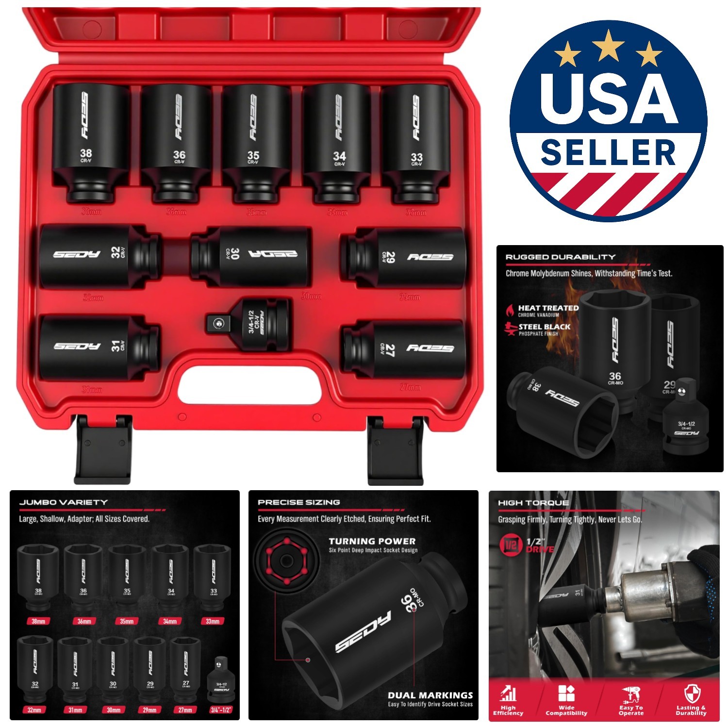 Chrome Molybdenum Impact Socket Set – 11 Pieces 27mm-38mm Range