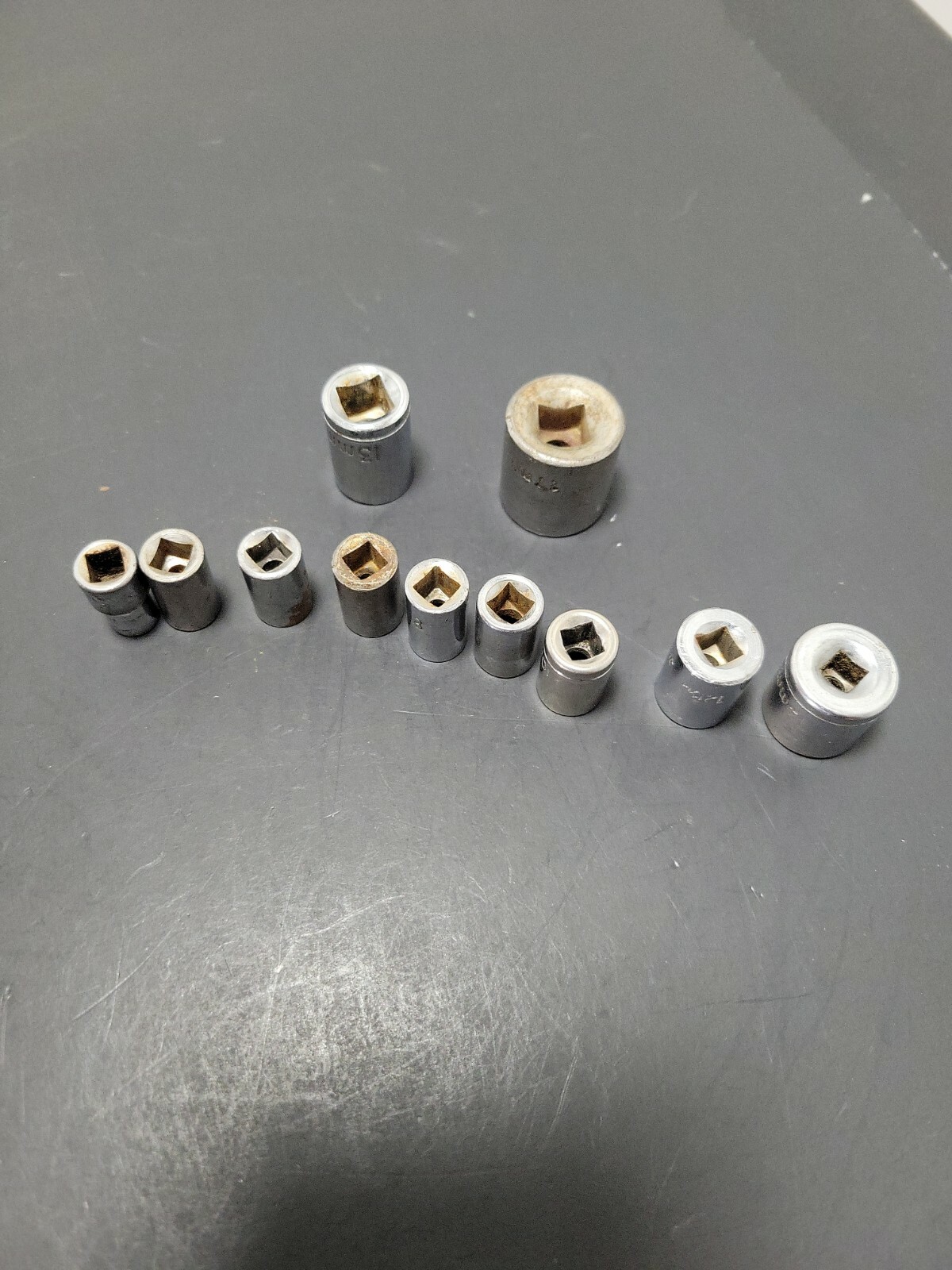Lot of 11 Shallow Sockets 6mm 7mm 8mm 9mm 10mm 12mm 6pt Metric 1/4″ 3/8″ Drive