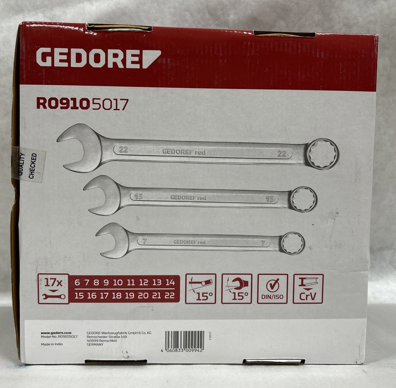 GEDORE 17PC R09105017 METRIC COMBINATION WRENCH SET 6-22MM NEW