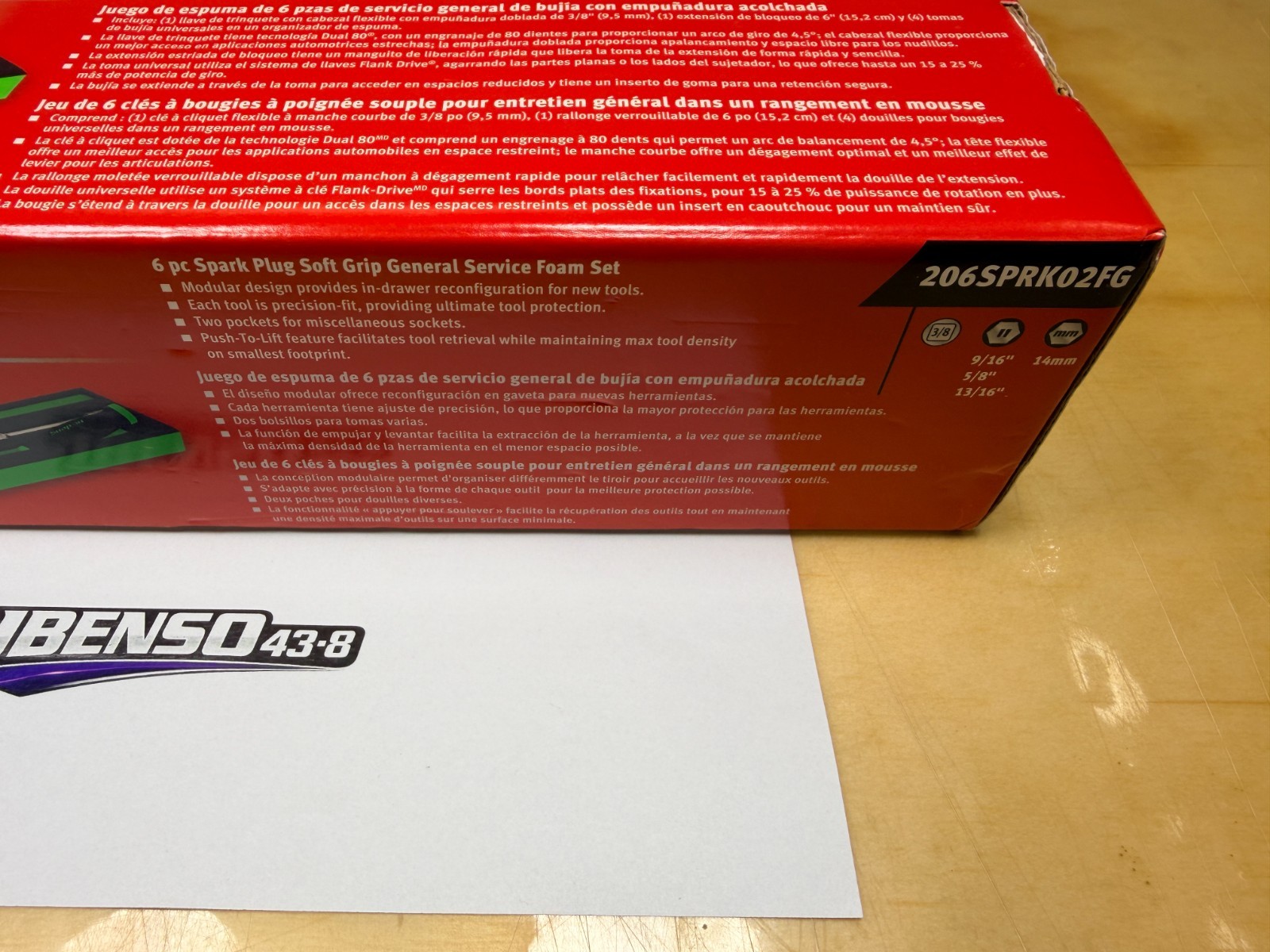 Snap-on Tools USA NEW GREEN 6pc Spark Plug General Service Foam Set 206SPRK02FG