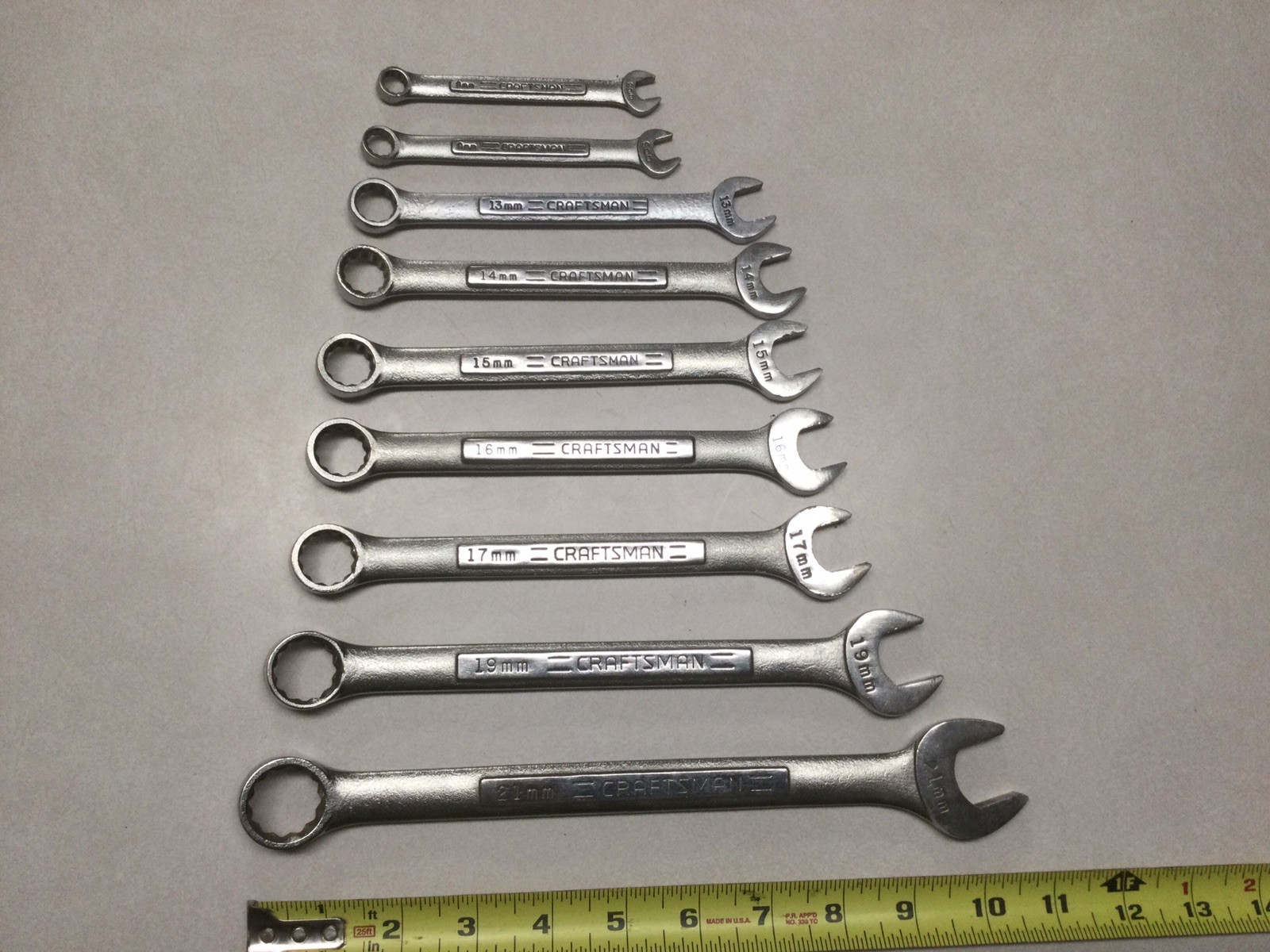 9 – Vintage Craftsman Open/Box End 12 Point Metric Wrenches 8mm-21mm Made USA