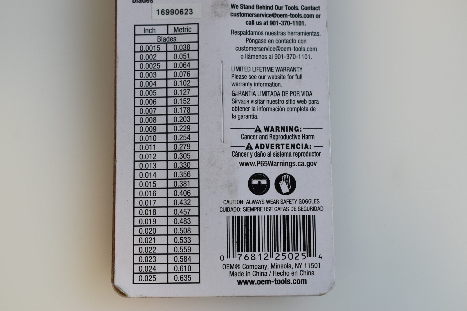 OEM 25025 26-Blade Master Feeler Gauge Measure Barrel To Frame Gap Clearance