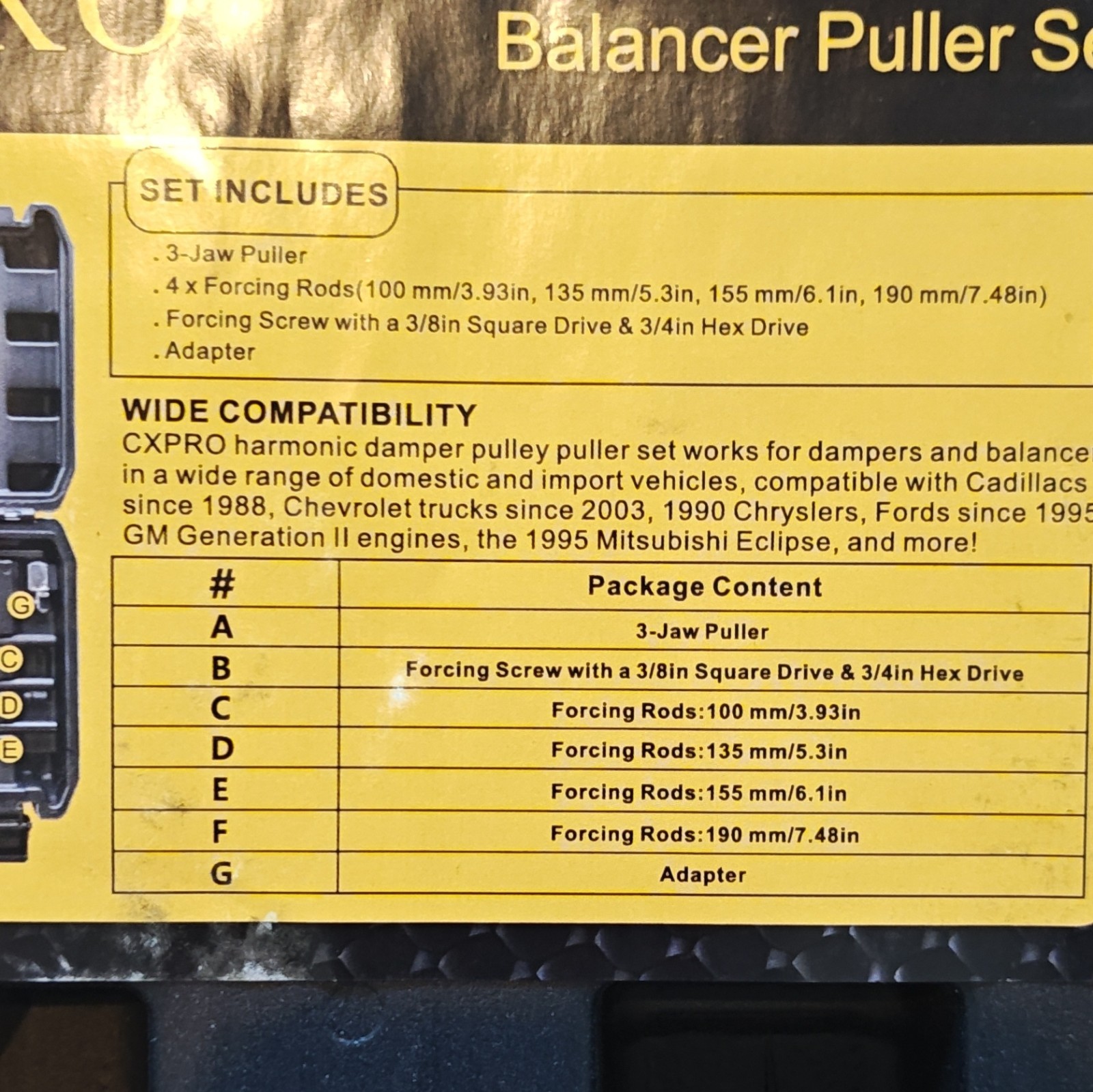 CXPRO 3-Jaw Harmonic Balancer Puller Set (New – Open Box)