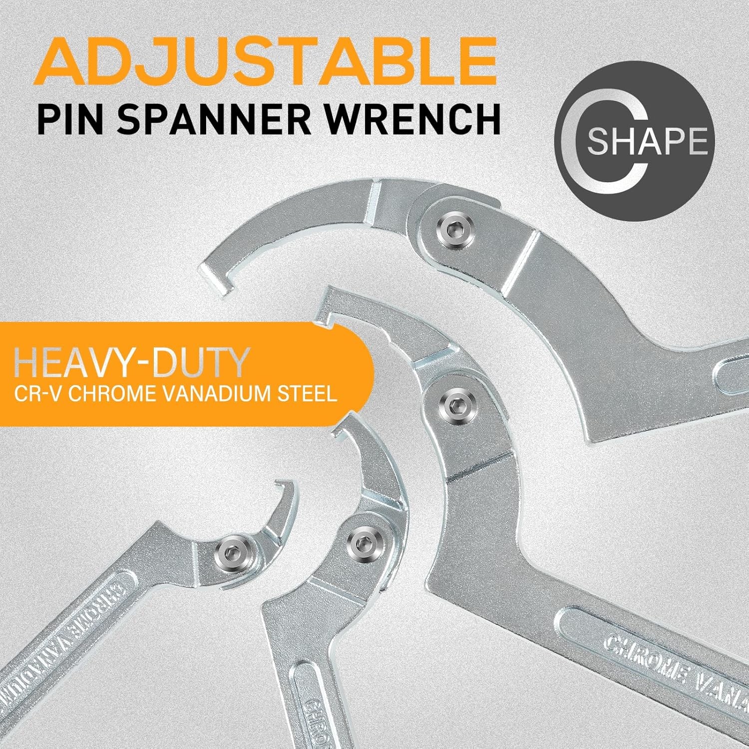 Adjustable Hook C Pin Spanner Wrench Tool Set,Nut Adjustment From3/4″ to 6-7/10″