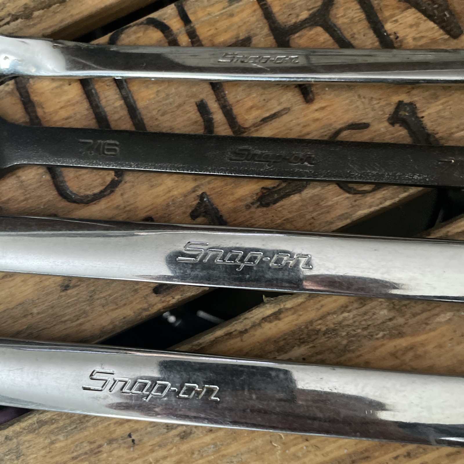 Snap-On Wrench Lot X 4 Chrome/ Industrial Finish 3/4 – 11/16 – 7/16 X 2 GOEX OEX