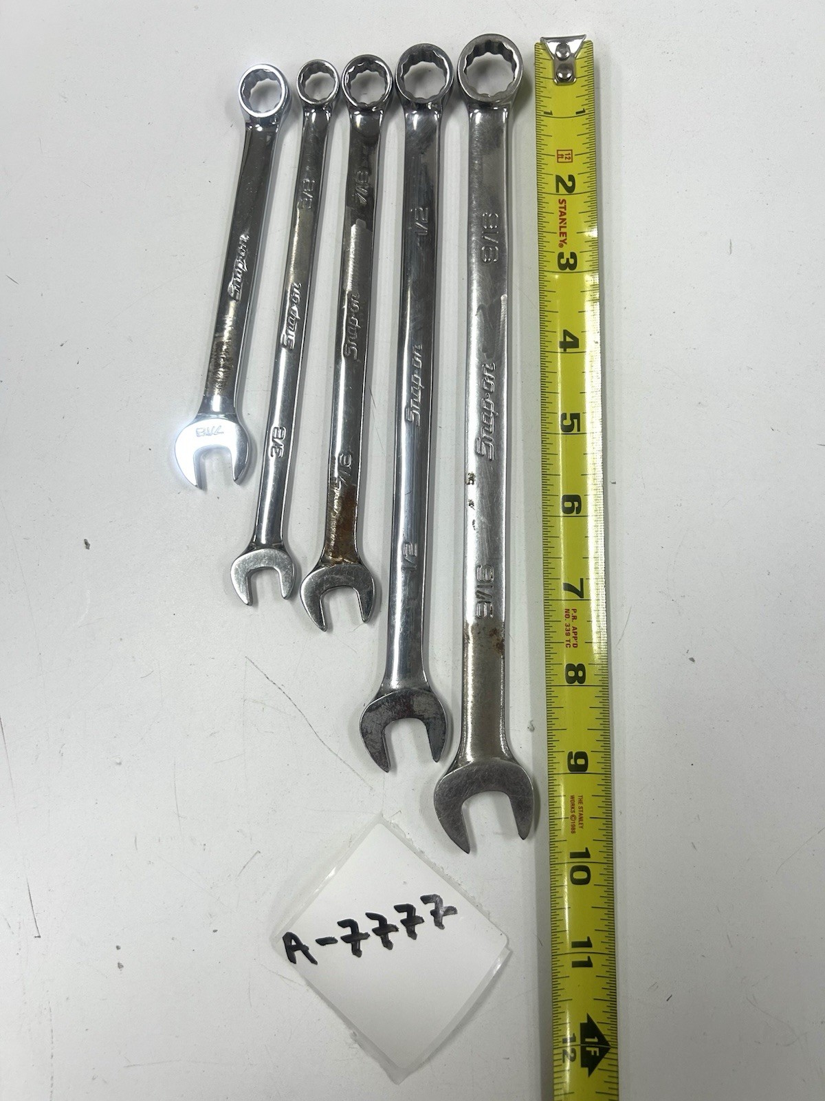 A-7777 Snap-on 5 Pc SAE Com Wre Set 9/16” 1/2” 7/16” 3/8” 5/16” USA