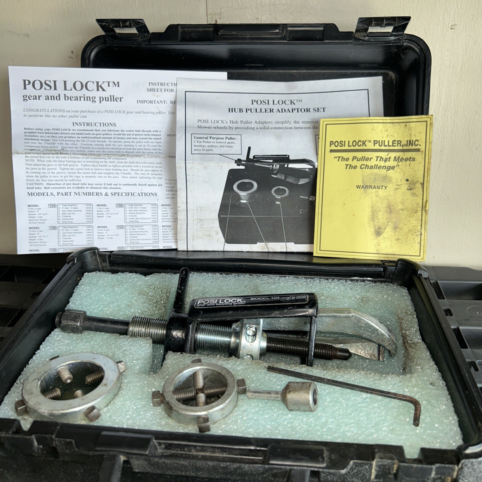 Posi Lock 104 Gear & Bearing Puller with Adapters Set USA MADE!! Carrying Case