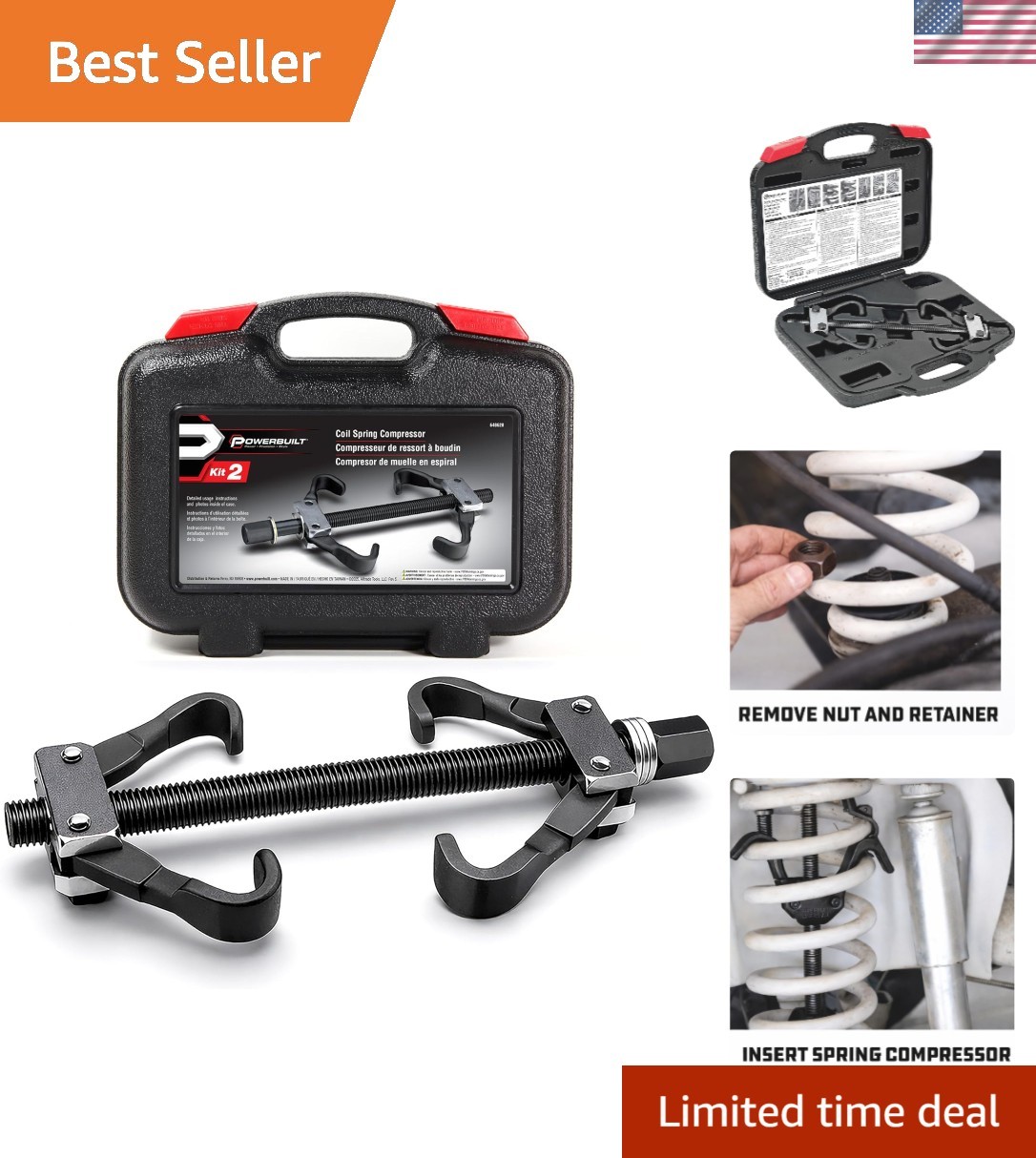 All-in-One Coil Spring Compressor Tool for Cars & Trucks – Black, Safe Design